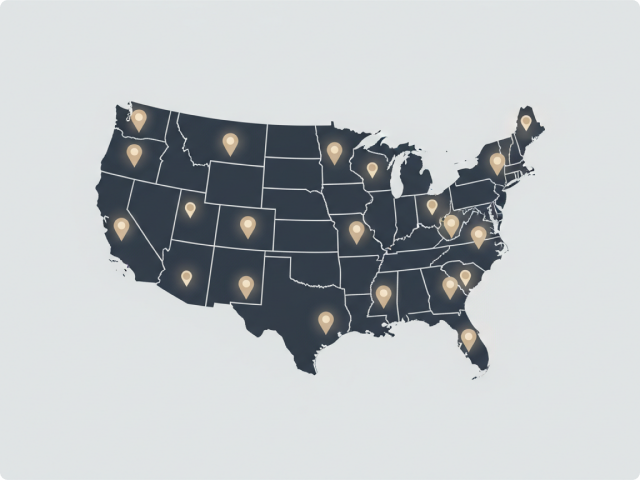 Mapa de Estados Unidos con la red de distribución de Longhorn Stone